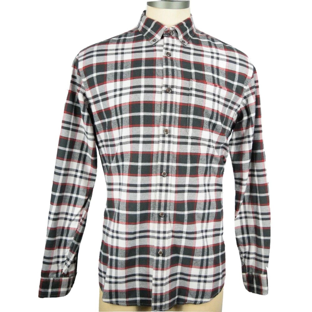 Eddie Bauer Plaid Relaxed Fit Size M Black Red Button Down Long Sleeve Shirt